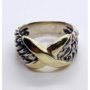 David Yurman Sterling & 14K Gold Triple Cable Band Crossover 'X' Sz 6.75